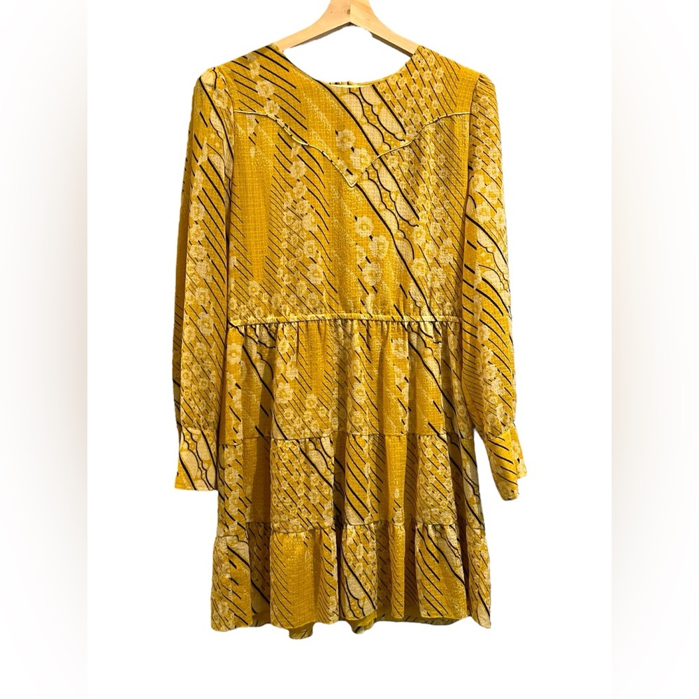 ba&sh Ophe Floral Long Sleeve Crew Neck Tiered Mini Dress, Size L - Picture 2 of 6
